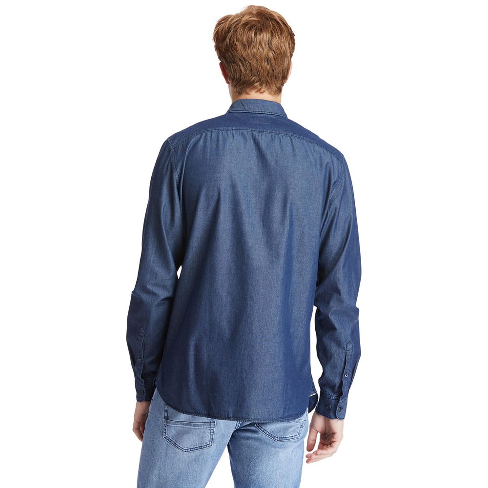 Timberland Mens Shirts Mumford River Slim-Fit Chambray - Navy - India KC7652193